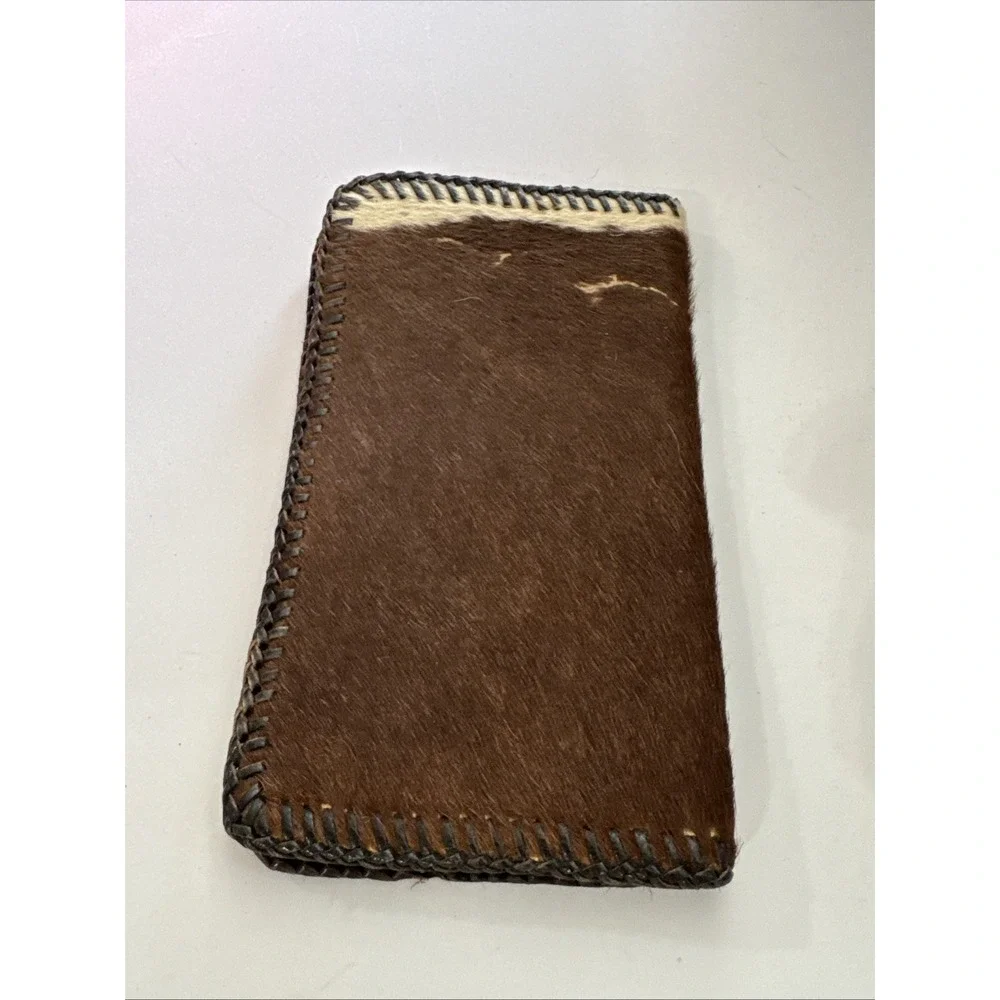 Vintage Genuine Cowhide Hair On Hide Leather Document Passport Cover Hand Laced
